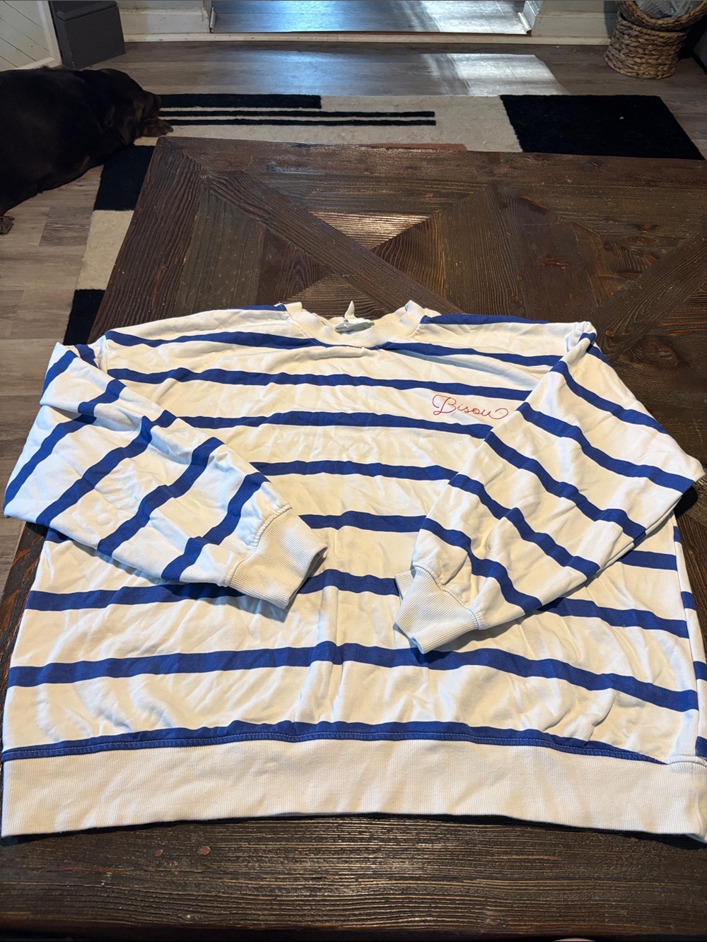 H&M White and Blue Striped Crewneck Sweatshirt